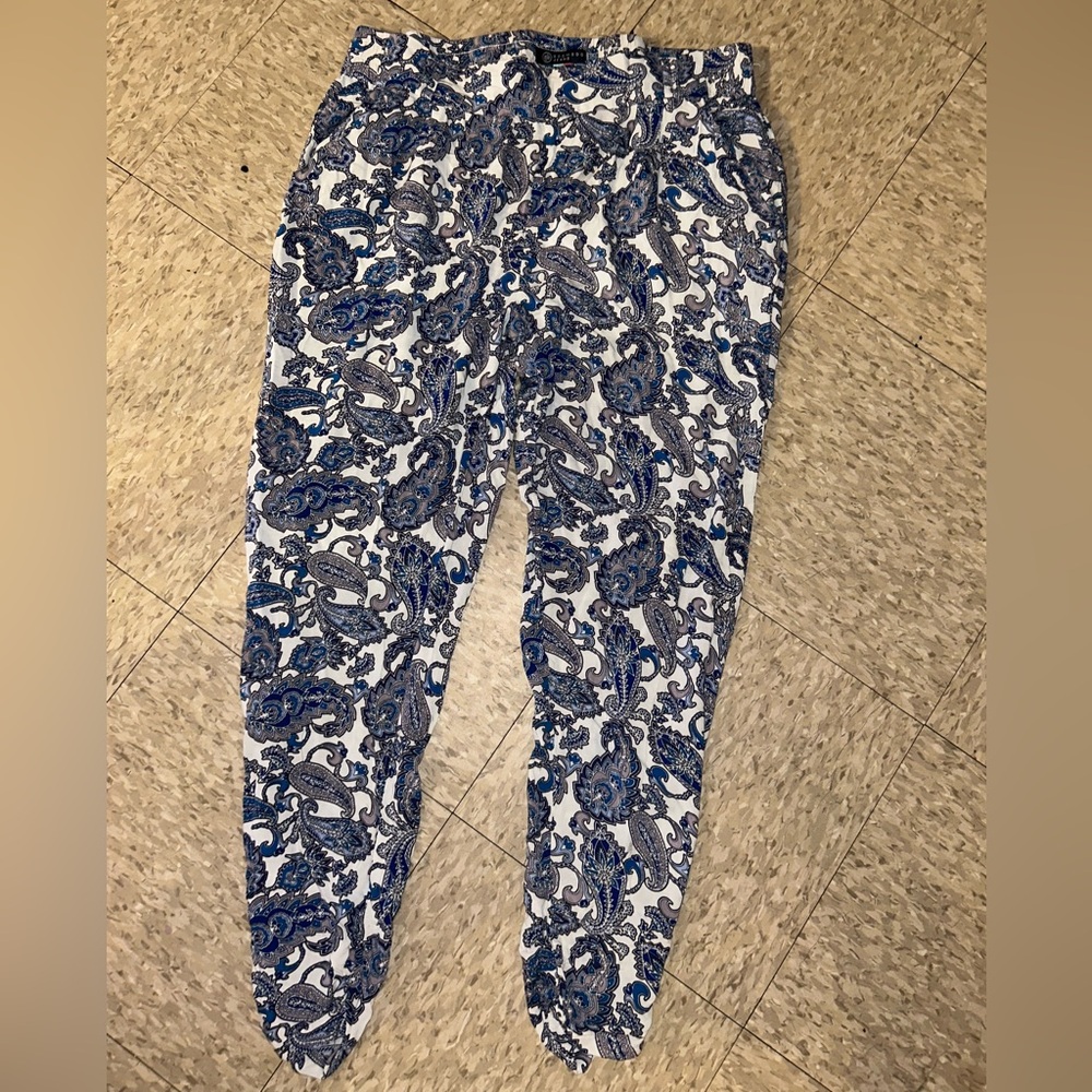 XL Boom Boom Jeans White & Blue Paisley Track Pants Boho